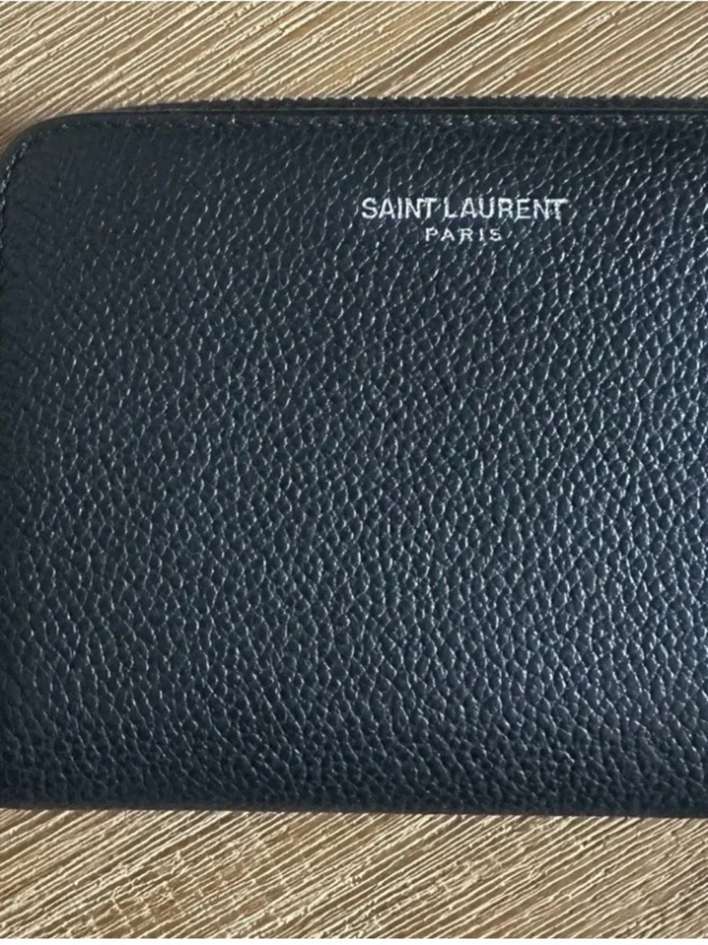 Saint Laurent Black Pebbled Leather Zip Around Wallet